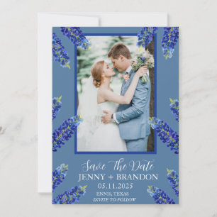 Bluebonnets Elegant Modern Blue Floral Photo  Save The Date