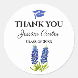 Bluebonnets Floral Graduation Thank you  Classic Round Sticker