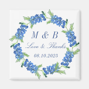 Bluebonnets Floral Monogram Wedding Thank you  Magnet