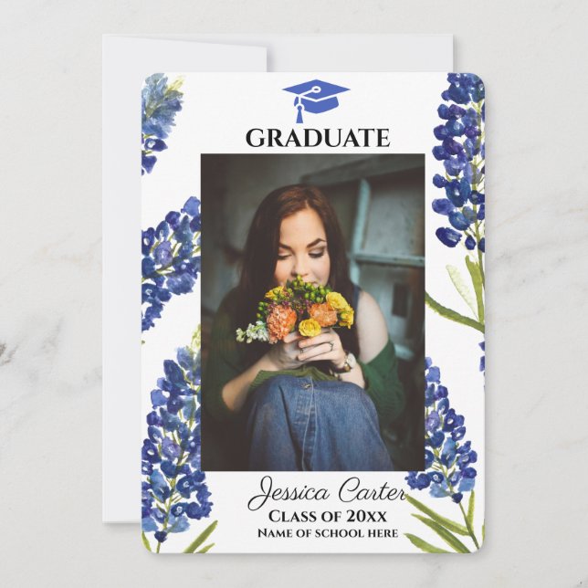 Bluebonnets Floral Texas Graduation Announcement  (Front)