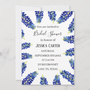 Bluebonnets Floral Watercolor Boho Bridal Shower Invitation