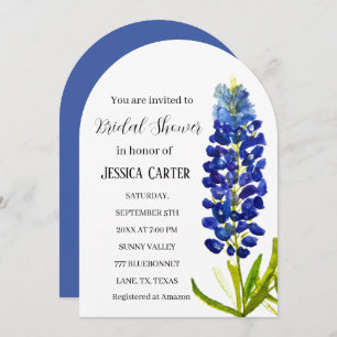 Bluebonnets Floral Watercolor Boho Bridal Shower Invitation