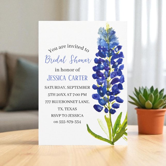 Bluebonnets Floral Watercolor Boho Bridal Shower  Invitation (Creator Uploaded)