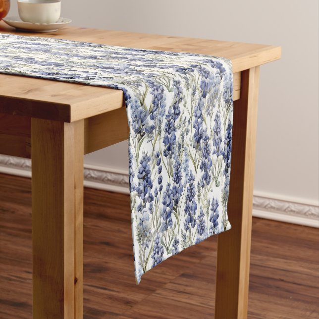 Bluebonnets Flowers Blue Watercolor Wildflowers Short Table Runner (In Situ)