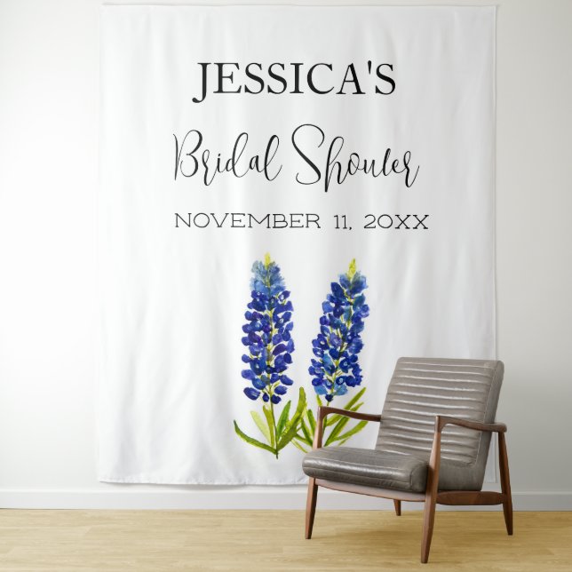 Bluebonnets Flowers Bridal Shower Welcome Sign Tapestry (In Situ)
