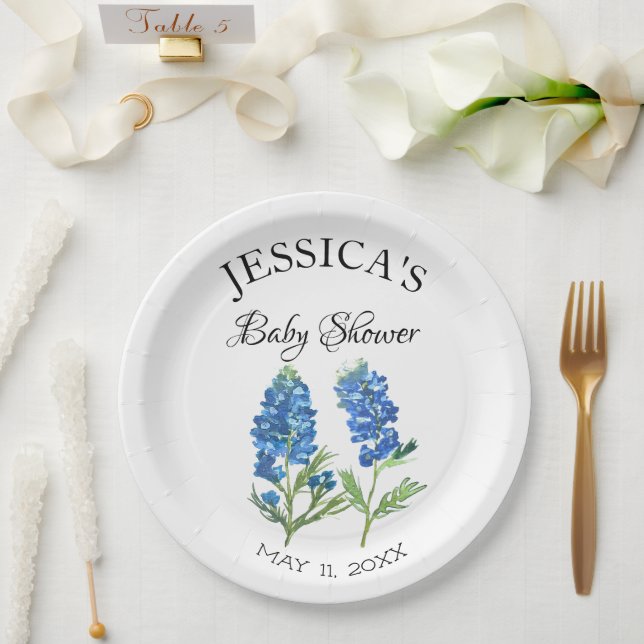 Bluebonnets Flowers Texas Baby Shower Girl Paper Plate (Wedding)