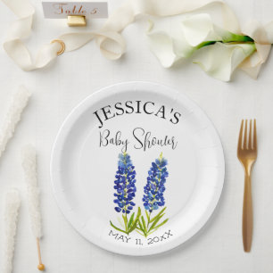 Bluebonnets Flowers Texas Baby Shower Girl Paper Plate