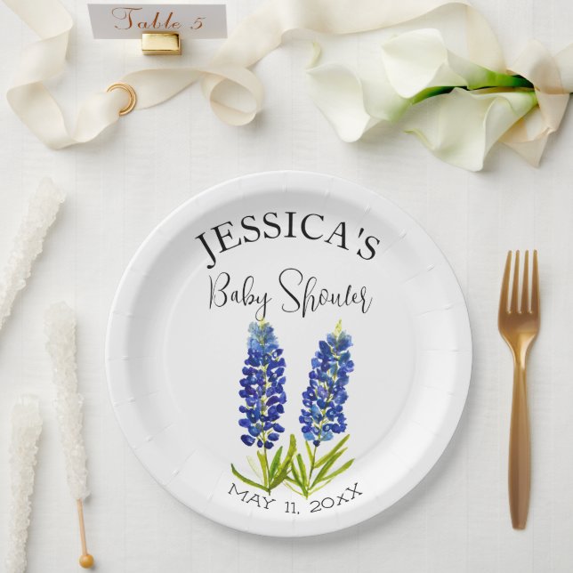 Bluebonnets Flowers Texas Baby Shower Girl Paper Plate (Wedding)