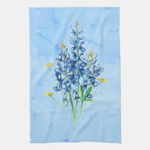 Bluebonnets on Blue Background Tea Towel