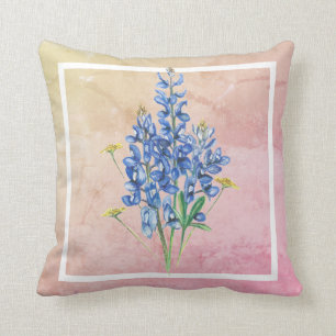 Bluebonnets on Pink Background Cushion