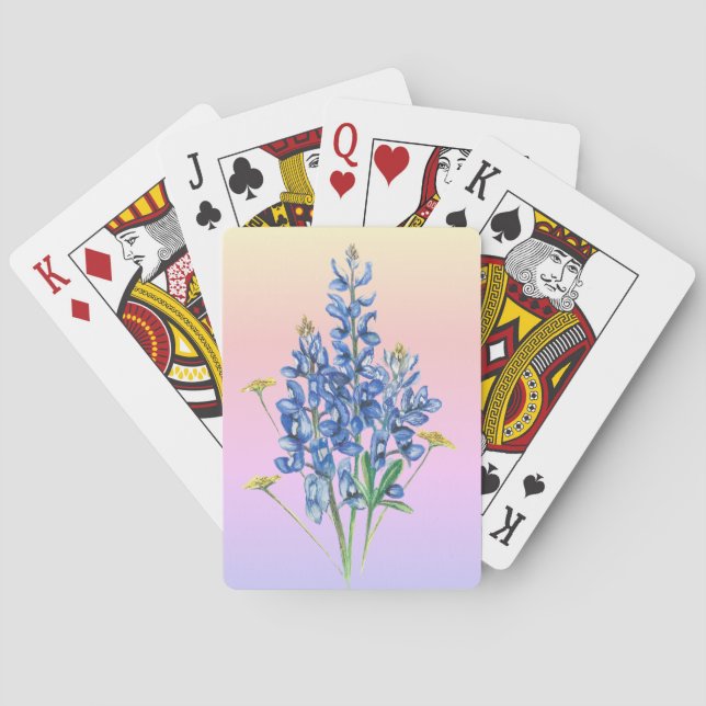 Bluebonnets on Pink Background Playing Cards (Back)