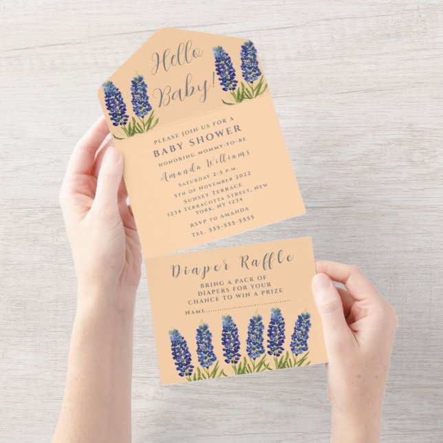 Bluebonnets Texas Baby Shower Gender Neutral All In One Invitation (Tearaway)