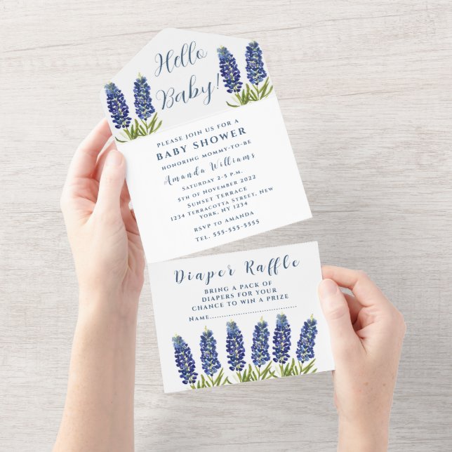 Bluebonnets Texas Baby Shower Gender Neutral All In One Invitation (Tearaway)