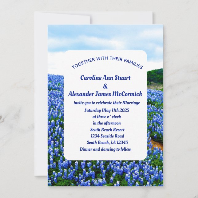 Bluebonnets Texas Blue Floral Elegant Wedding  Invitation (Front)