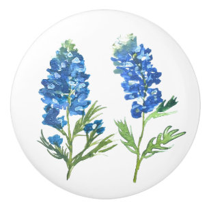 Bluebonnets Texas Blue Floral vintage watercolor Ceramic Knob