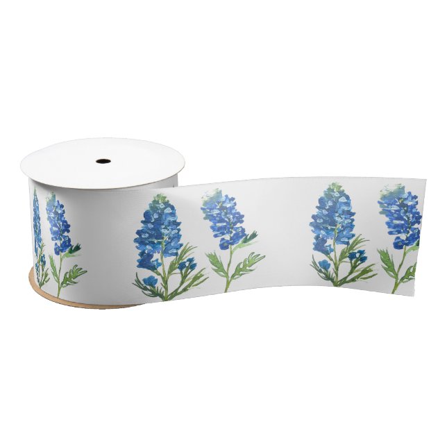 Bluebonnets Texas Blue Flowers Watercolor Satin Ribbon (Spool)