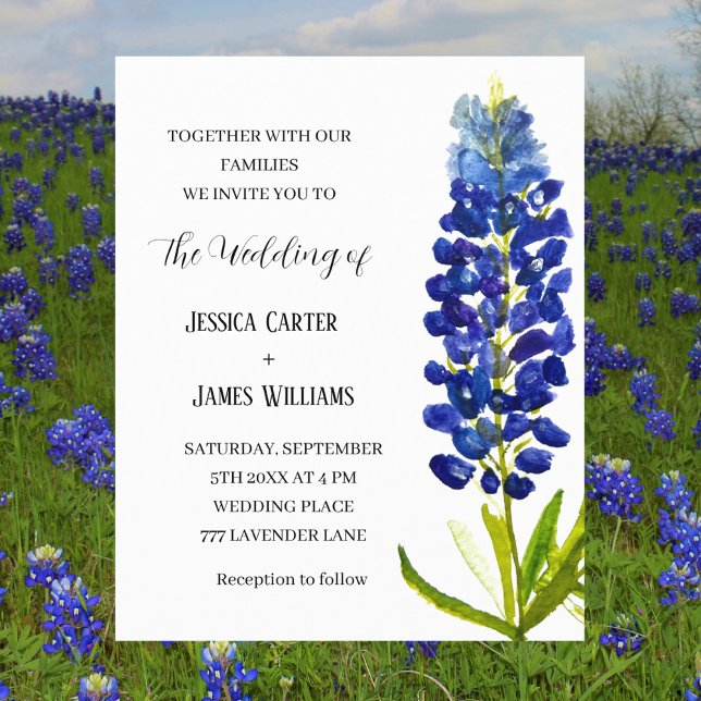 Bluebonnets Texas Blue Watercolor Floral Wedding (Creator Uploaded)