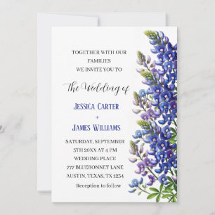 Bluebonnets Texas Blue Watercolor Floral Wedding Invitation