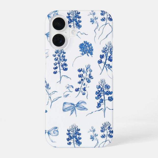 Bluebonnets Texas Flower Floral Blue Bow Pattern iPhone 16 Case (Back)