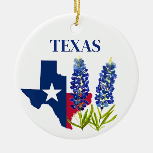 Bluebonnets Texas Flower Floral Texan Flag Ceramic Tree Decoration (Front)