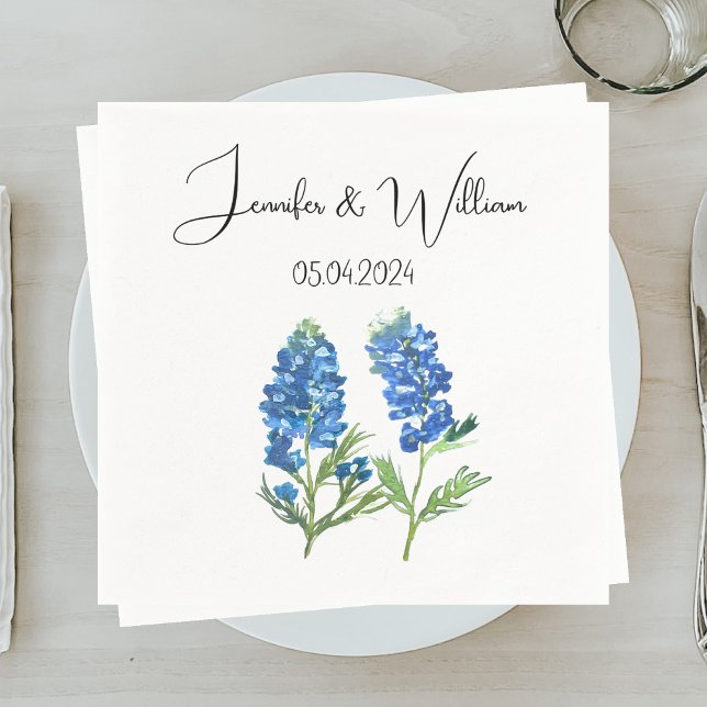 Bluebonnets Texas flower watercolor Floral Wedding Napkin (Creator Uploaded)