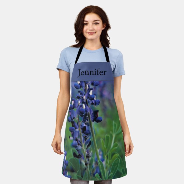 Bluebonnets Texas Flowers Blue Floral Lupine Apron (Worn)