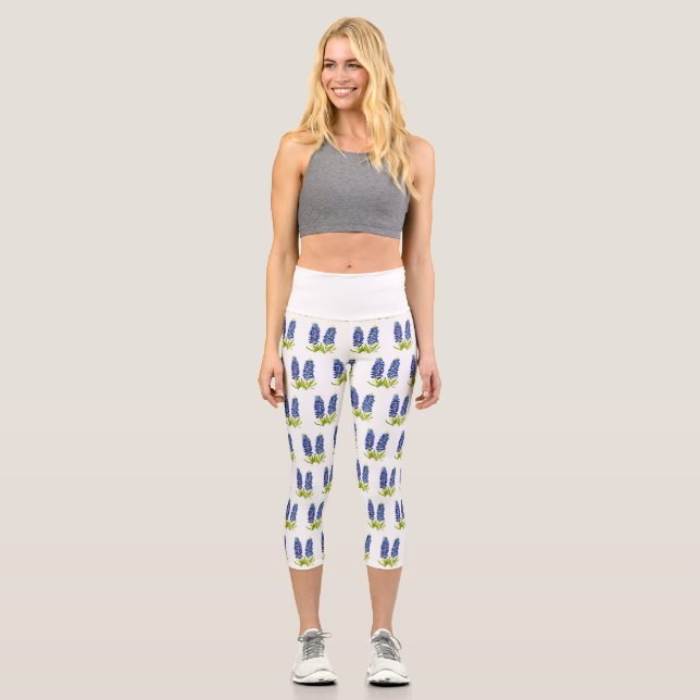 Bluebonnets Texas Flowers Wildflowers Watercolor Capri Leggings (Front)