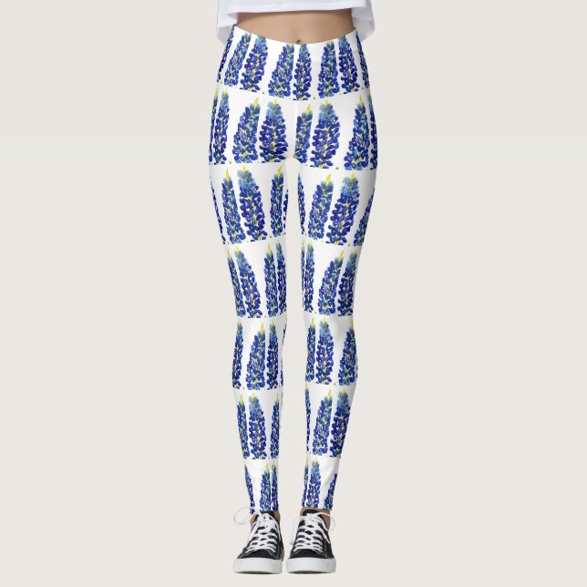 Bluebonnets Texas Flowers Wildflowers Watercolor Leggings (Front)
