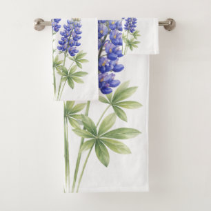 Bluebonnets Texas State Blue Flowers Watercolor Bath Towel Set