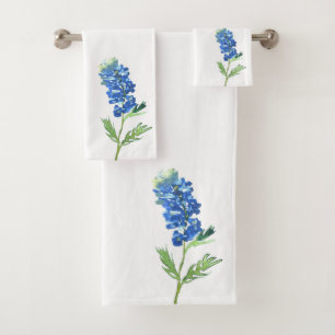 Bluebonnets Texas State Blue Flowers Watercolor Bath Towel Set