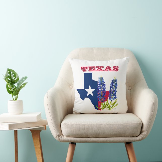 Bluebonnets Texas State Floral Watercolor  Cushion (Chair)