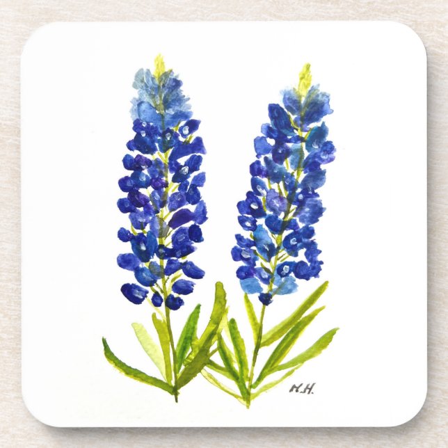 Bluebonnets Texas State Flowers Lupine Watercolor Coaster (Front)