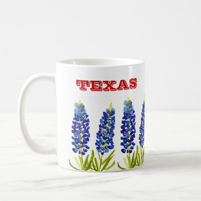 Bluebonnets Texas State Flowers Lupine Watercolor Coffee Mug (Left)