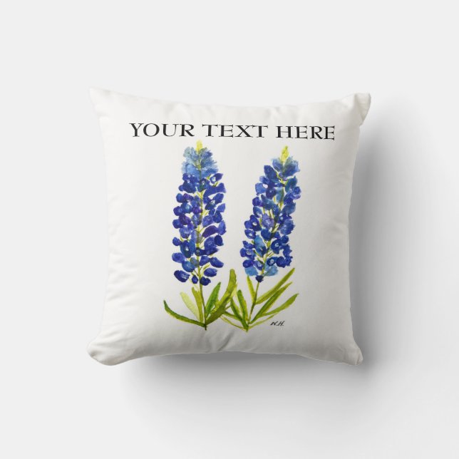 Bluebonnets Texas State Flowers Lupine Watercolor Cushion (Front)
