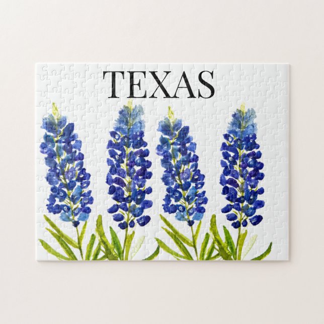 Bluebonnets Texas State Flowers Lupine Watercolor Jigsaw Puzzle (Horizontal)