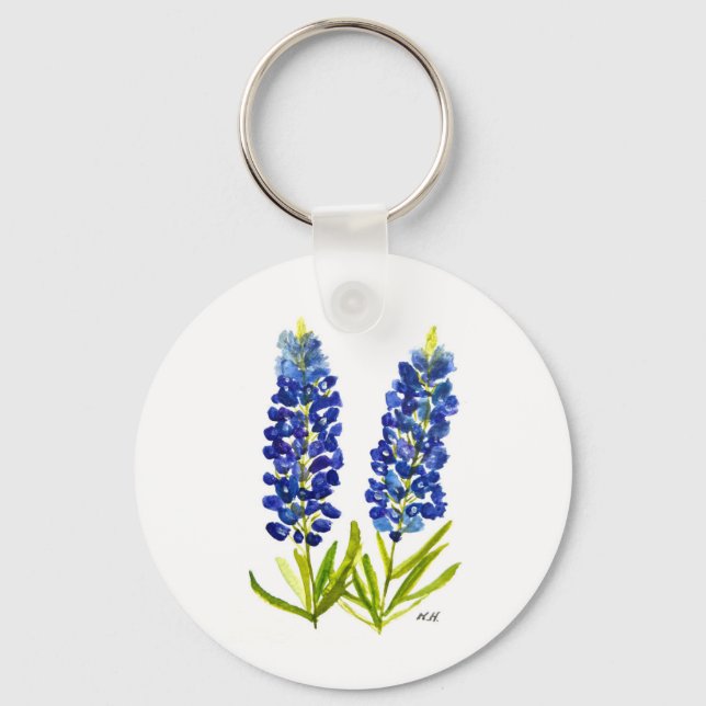 Bluebonnets Texas State Flowers Lupine Watercolor  Key Ring (Front)