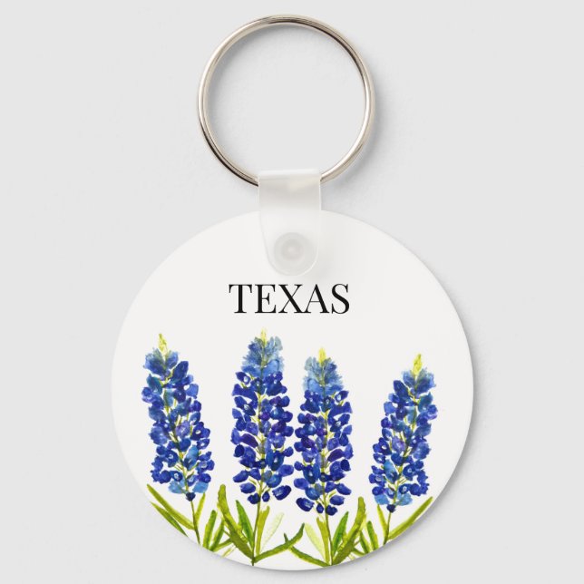 Bluebonnets Texas State Flowers Lupine Watercolor  Key Ring (Front)