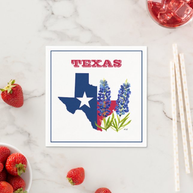 Bluebonnets Texas State Flowers Lupine Watercolor Napkin (Insitu)