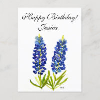 Bluebonnets Texas State Flowers Lupine Watercolor 