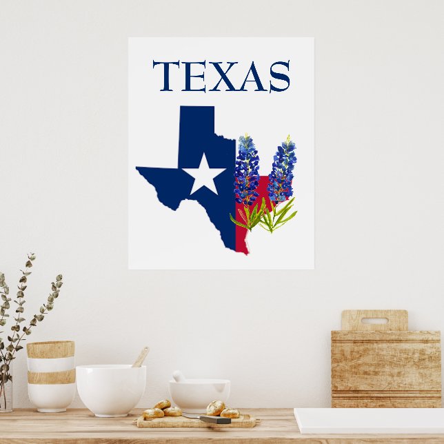 Bluebonnets Texas State Flowers Lupine Watercolor  Poster (Kitchen)
