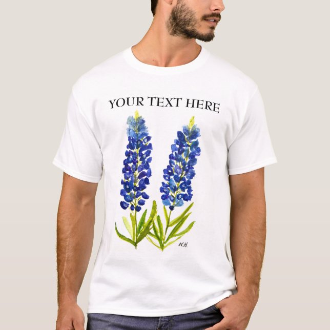 Bluebonnets Texas State Flowers Lupine Watercolor T-Shirt (Front)