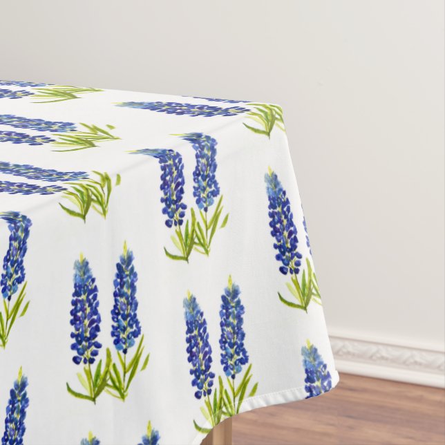 Bluebonnets Texas State Flowers Lupine Watercolor Tablecloth (In Situ)