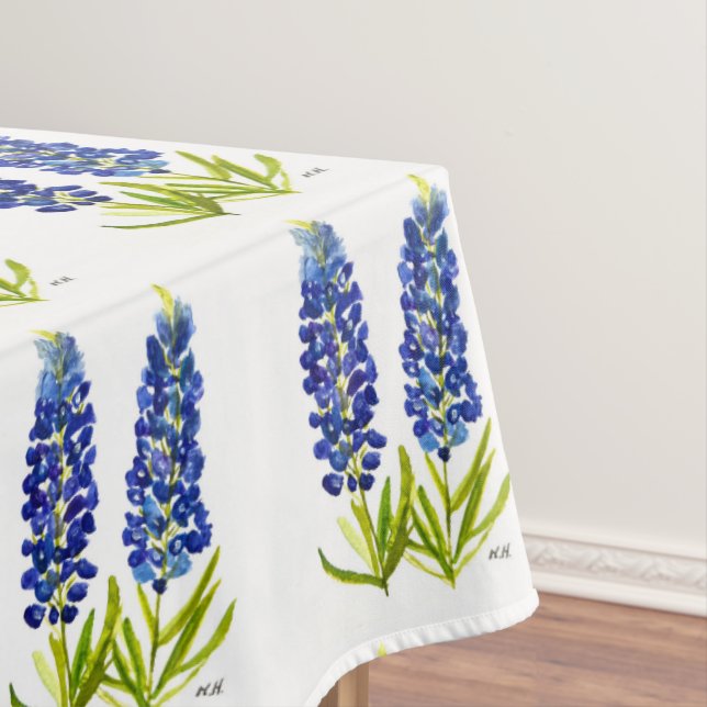 Bluebonnets Texas State Flowers Lupine Watercolor Tablecloth (In Situ)