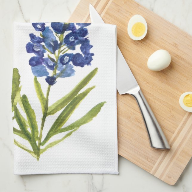 Bluebonnets Texas State Flowers Lupine Watercolor Tea Towel (Quarter Fold)