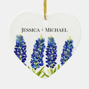Bluebonnets Texas State Flowers Watercolor Wedding Ceramic Tree Decoration