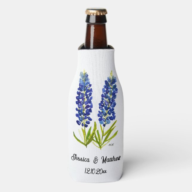 Bluebonnets Texas Texan floral nature Weddings Bottle Cooler (Bottle Front)
