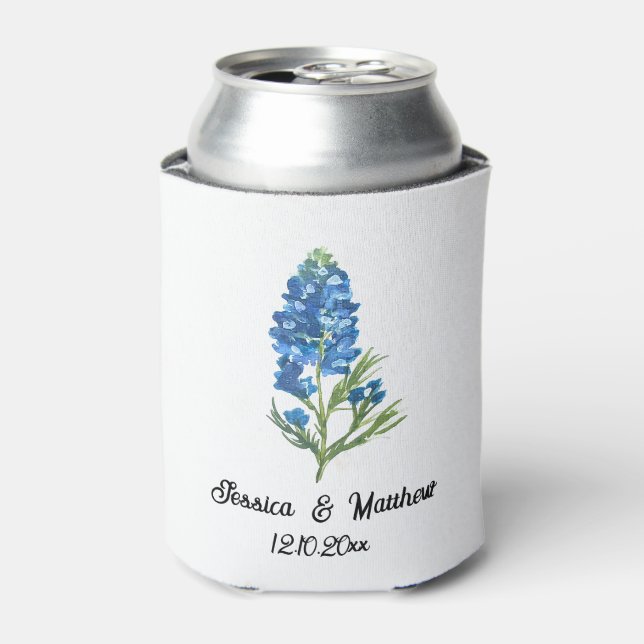 Bluebonnets Texas Texan floral nature Weddings Can Cooler (Can Front)