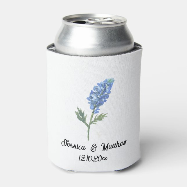Bluebonnets Texas Texan floral nature Weddings Can Cooler (Can Front)