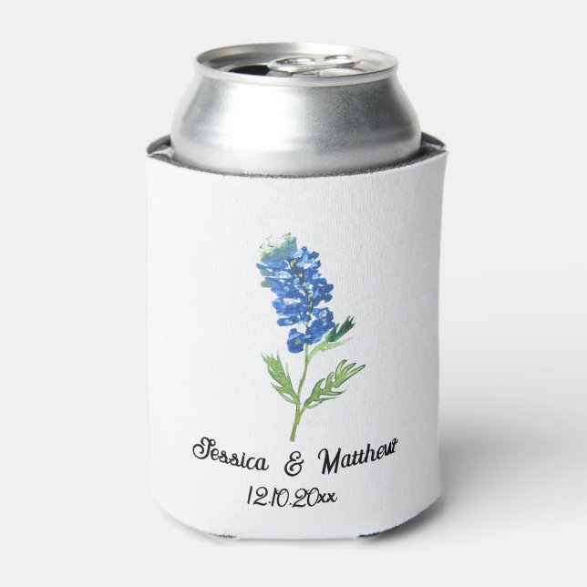 Bluebonnets Texas Texan floral nature Weddings Can Cooler (Can Front)