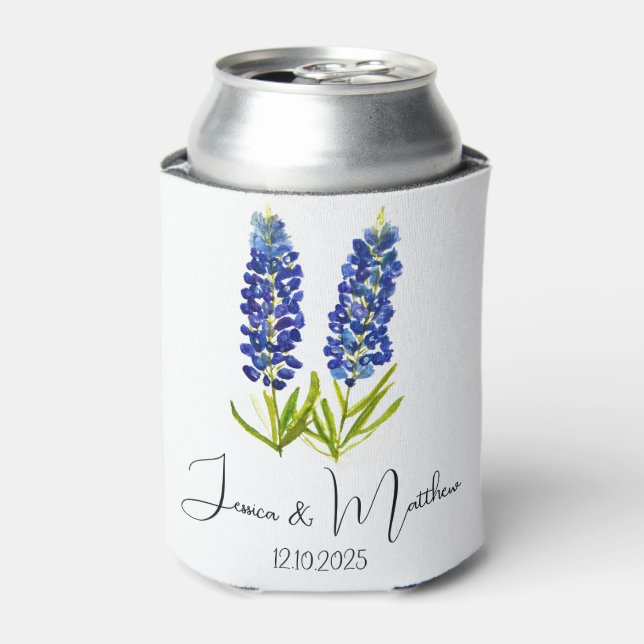 Bluebonnets Texas Texan floral nature Weddings Can Cooler (Can Front)